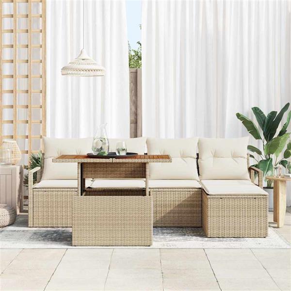 Grote foto vidaxl tuin eetset met kussen 6 pcs beige cr me tuin en terras tuinmeubelen