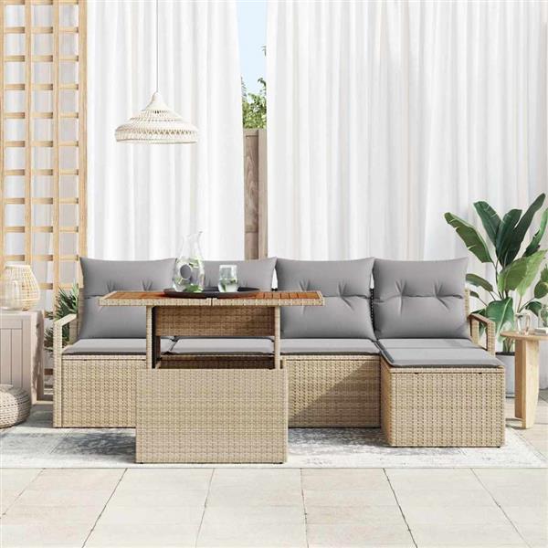 Grote foto vidaxl tuin eetset met kussen 6 pcs beige grijs tuin en terras tuinmeubelen