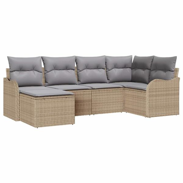 Grote foto vidaxl tuin sofa set met kussen 6 pcs beige lichtgrijs poly riet tuin en terras tuinmeubelen
