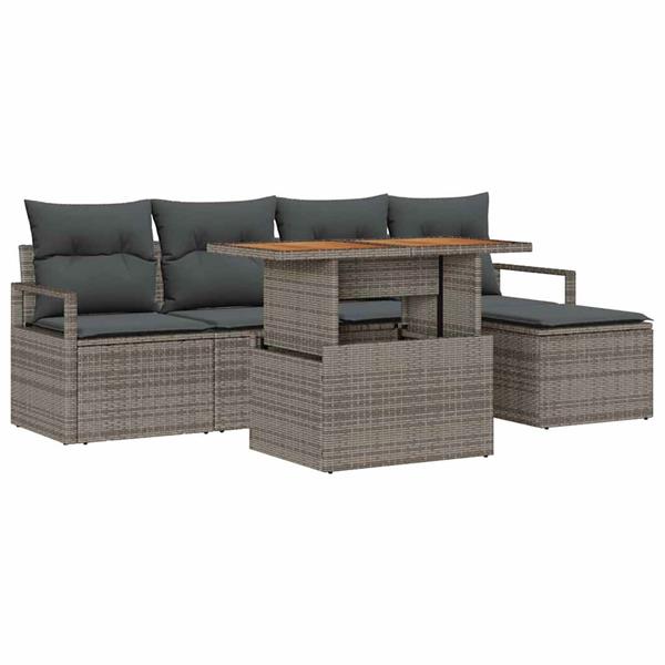 Grote foto vidaxl tuin eetset met kussen 6 pcs grijs bruin tuin en terras tuinmeubelen
