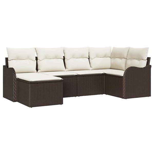 Grote foto vidaxl tuin sofa set met kussen 6 pcs bruin en wit poly riet tuin en terras tuinmeubelen