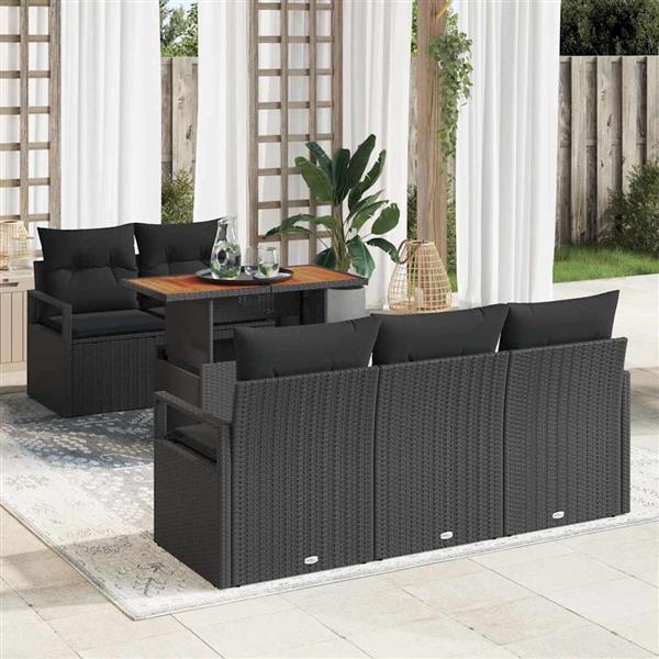 Grote foto vidaxl tuin sofa set met kussen 6 pcs zwart 100 x 55 x 73 cm tuin en terras tuinmeubelen