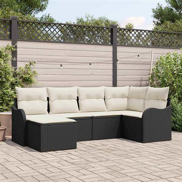 Grote foto vidaxl tuin sofa set met kussen 6 pcs zwart wit poly riet tuin en terras tuinmeubelen