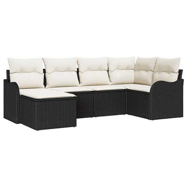Grote foto vidaxl tuin sofa set met kussen 6 pcs zwart wit poly riet tuin en terras tuinmeubelen