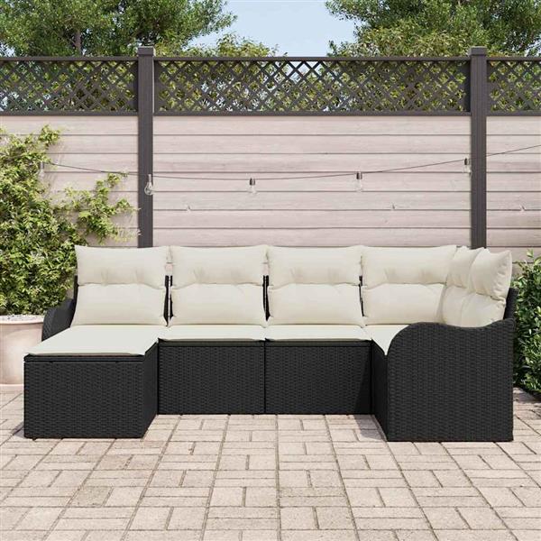 Grote foto vidaxl tuin sofa set met kussen 6 pcs zwart wit poly riet tuin en terras tuinmeubelen