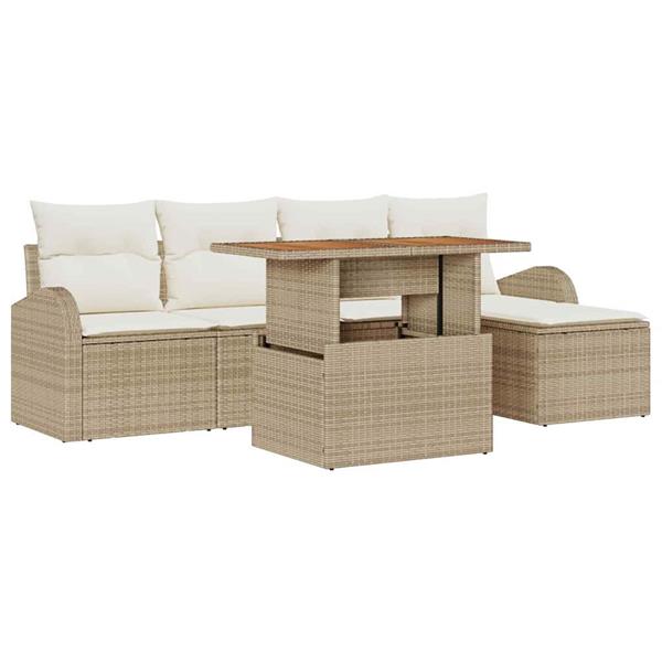 Grote foto vidaxl tuin sofa set met kussen 6 pcs beige en cr mekleurig tuin en terras tuinmeubelen