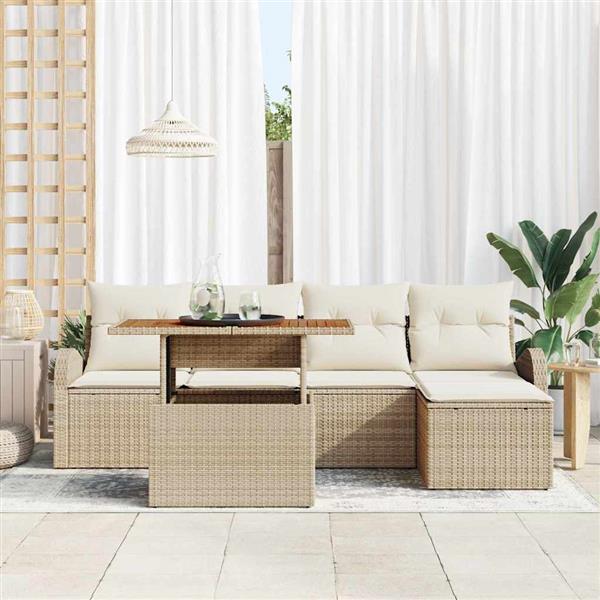 Grote foto vidaxl tuin sofa set met kussen 6 pcs beige en cr mekleurig tuin en terras tuinmeubelen