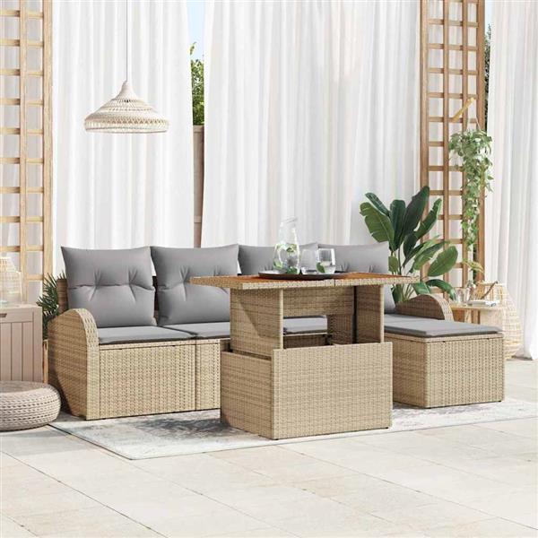 Grote foto vidaxl tuin sofa set met kussen 6 pcs beige en lichtgrijs tuin en terras tuinmeubelen