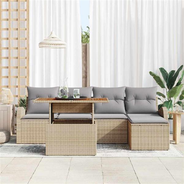 Grote foto vidaxl tuin sofa set met kussen 6 pcs beige en lichtgrijs tuin en terras tuinmeubelen