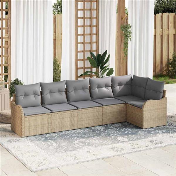 Grote foto vidaxl tuin sofa set met kussen met opslag 6 pcs beige poly riet tuin en terras tuinmeubelen