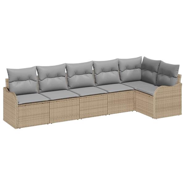 Grote foto vidaxl tuin sofa set met kussen met opslag 6 pcs beige poly riet tuin en terras tuinmeubelen