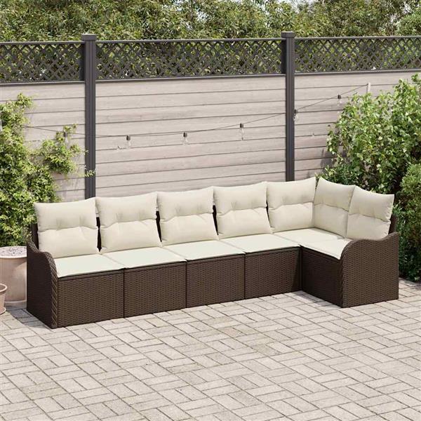 Grote foto vidaxl tuin sofa set met kussen met opslag 6 pcs bruin poly riet tuin en terras tuinmeubelen