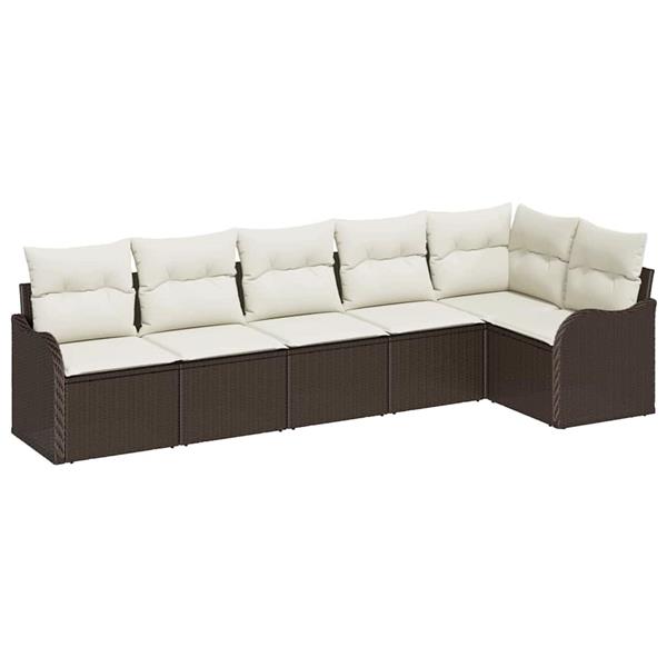 Grote foto vidaxl tuin sofa set met kussen met opslag 6 pcs bruin poly riet tuin en terras tuinmeubelen