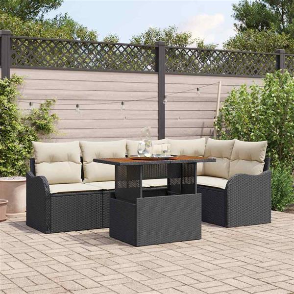 Grote foto vidaxl tuin sofa set met kussen 6 pcs zwart en cr me 100 x 55 x 73 cm tuin en terras tuinmeubelen