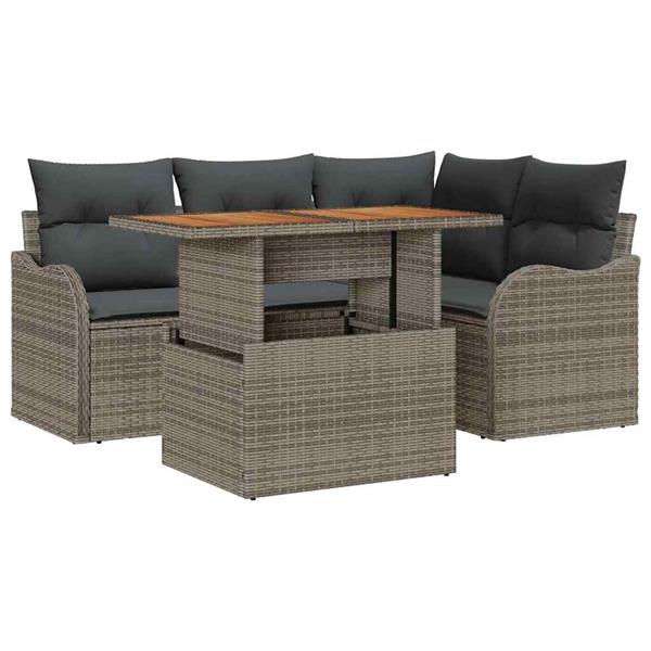 Grote foto vidaxl tuin sofa set met kussen handmatig 5 pcs grijs 100 x 55 x 73 cm tuin en terras tuinmeubelen