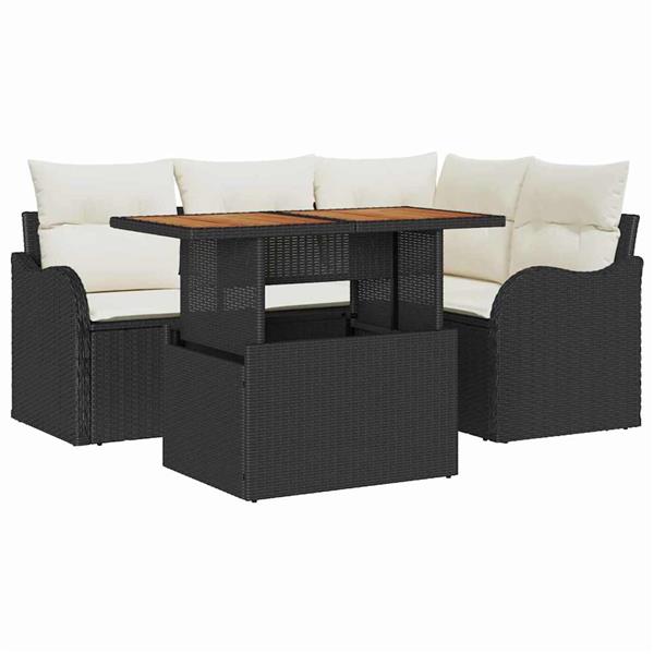 Grote foto vidaxl tuin sofa set met kussen 5 pcs zwart en cr me 100 x 55 x 73 cm tuin en terras tuinmeubelen