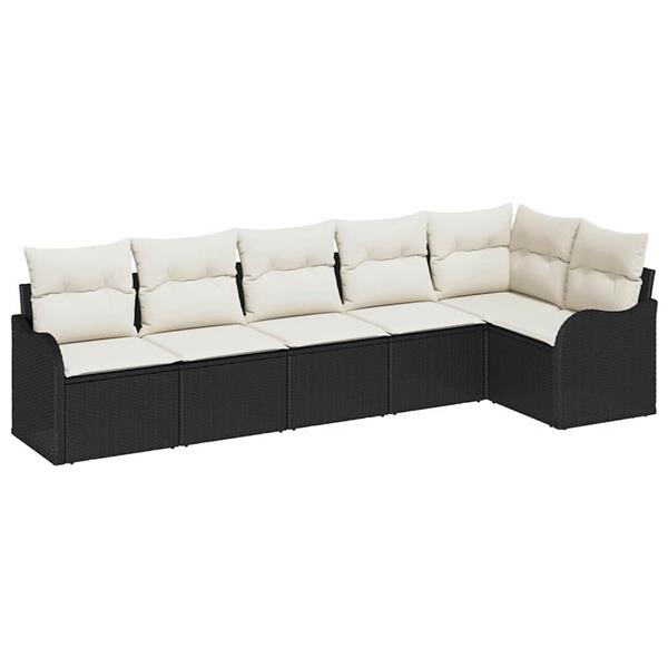Grote foto vidaxl tuin sofa set met kussen met opslag 6 pcs zwart poly riet tuin en terras tuinmeubelen