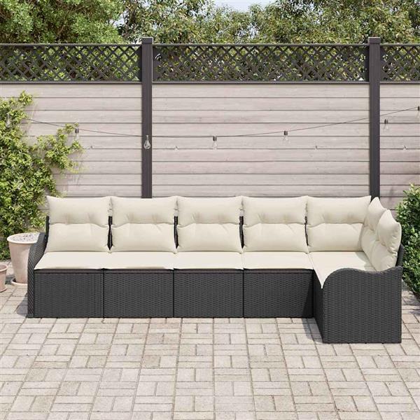 Grote foto vidaxl tuin sofa set met kussen met opslag 6 pcs zwart poly riet tuin en terras tuinmeubelen