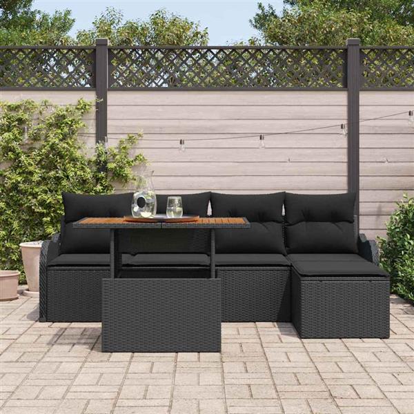 Grote foto vidaxl tuin sofa set met kussen 6 pcs zwart tuin en terras tuinmeubelen