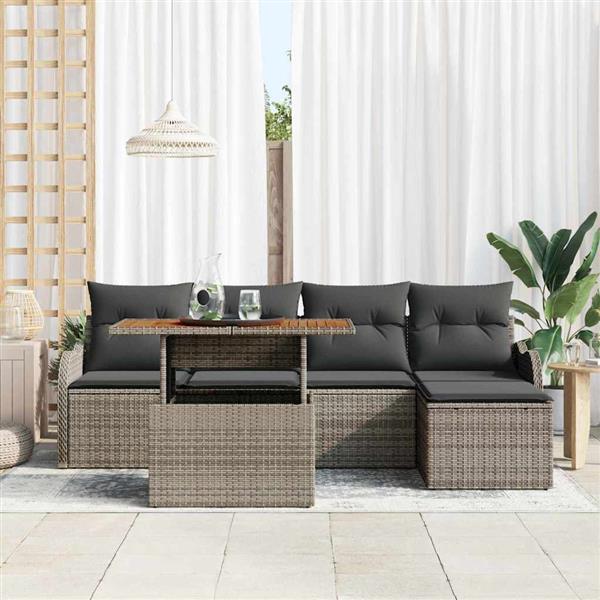 Grote foto vidaxl tuin sofa set met kussen 6 pcs grijs tuin en terras tuinmeubelen