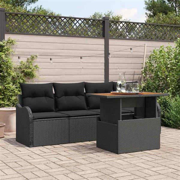 Grote foto vidaxl tuin sofa set met kussen handmatig 5 pcs zwart 100 x 55 x 73 cm tuin en terras tuinmeubelen