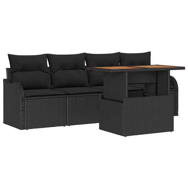 Grote foto vidaxl tuin sofa set met kussen handmatig 5 pcs zwart 100 x 55 x 73 cm tuin en terras tuinmeubelen
