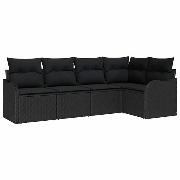 Grote foto vidaxl tuin sofa set met kussen met opslag 5 pcs zwart poly riet tuin en terras tuinmeubelen