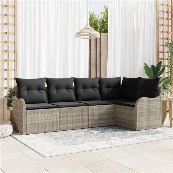 Grote foto vidaxl tuin sofa set met kussen met opslag 5 pcs lichtgrijs poly riet tuin en terras tuinmeubelen