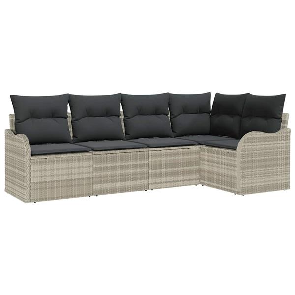 Grote foto vidaxl tuin sofa set met kussen met opslag 5 pcs lichtgrijs poly riet tuin en terras tuinmeubelen