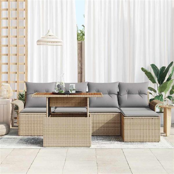 Grote foto vidaxl tuin sofa set met kussen 6 pcs beige en lichtgrijs tuin en terras tuinmeubelen