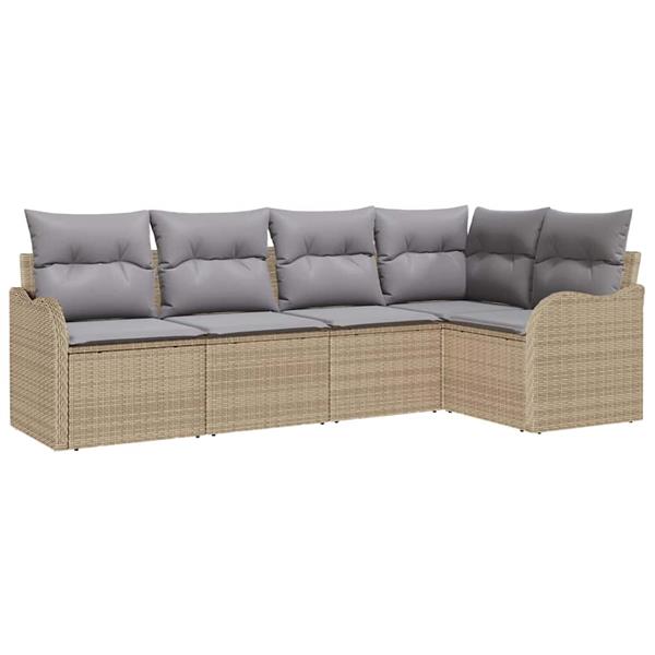 Grote foto vidaxl tuin sofa set met kussen met opslag 5 pcs beige poly riet tuin en terras tuinmeubelen