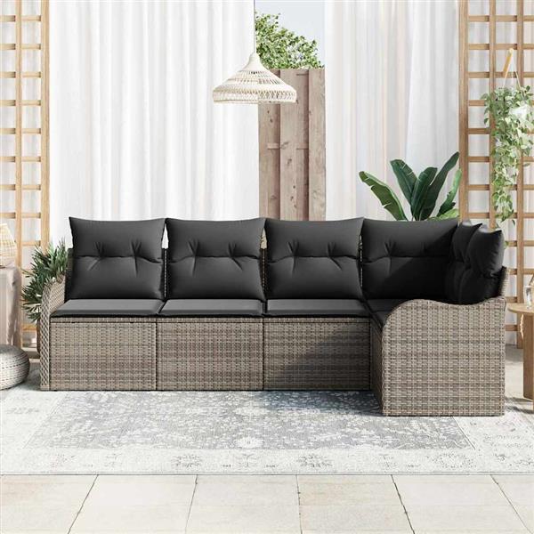 Grote foto vidaxl tuin sofa set met kussen met opslag 5 pcs grijs poly riet tuin en terras tuinmeubelen