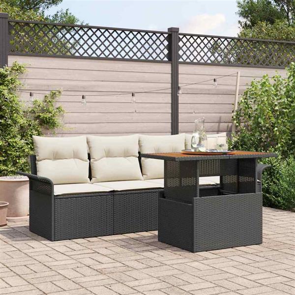 Grote foto vidaxl tuin sofa set met kussen 5 pcs zwart en cr me 100 x 55 x 73 cm tuin en terras tuinmeubelen