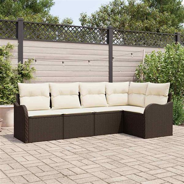 Grote foto vidaxl tuin sofa set met kussen met opslag 5 pcs bruin poly riet tuin en terras tuinmeubelen