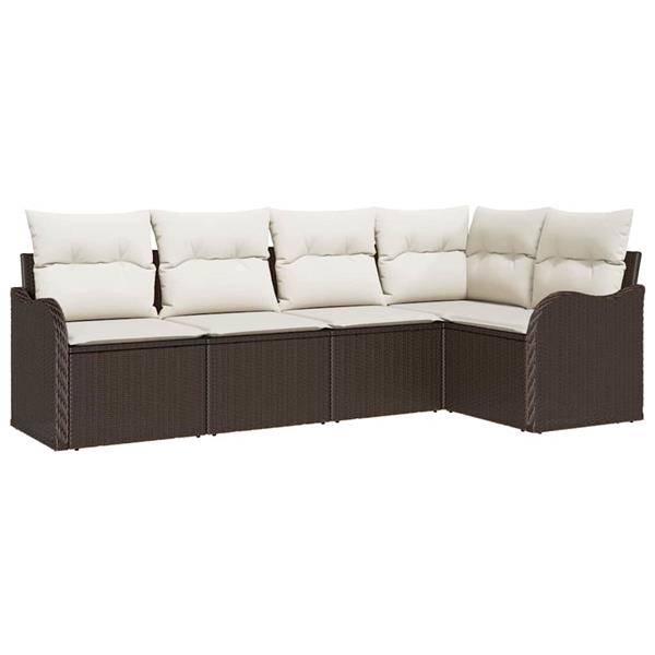 Grote foto vidaxl tuin sofa set met kussen met opslag 5 pcs bruin poly riet tuin en terras tuinmeubelen