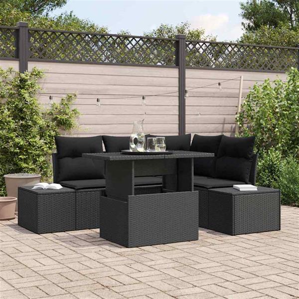 Grote foto vidaxl tuin sofa set met kussen 5 pcs zwart 100 x 55 x 73 cm tuin en terras tuinmeubelen