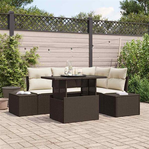 Grote foto vidaxl tuin sofa set met kussen 5 pcs bruin en cr me 100 x 55 x 73 cm tuin en terras tuinmeubelen