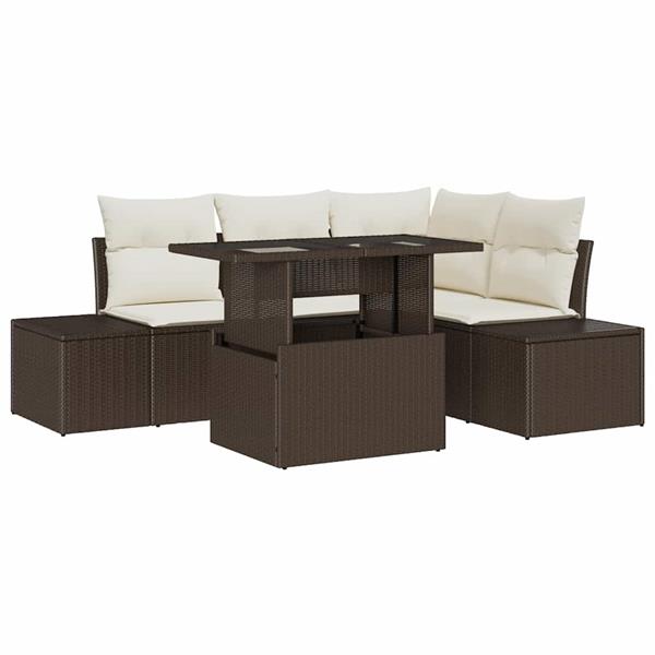 Grote foto vidaxl tuin sofa set met kussen 5 pcs bruin en cr me 100 x 55 x 73 cm tuin en terras tuinmeubelen
