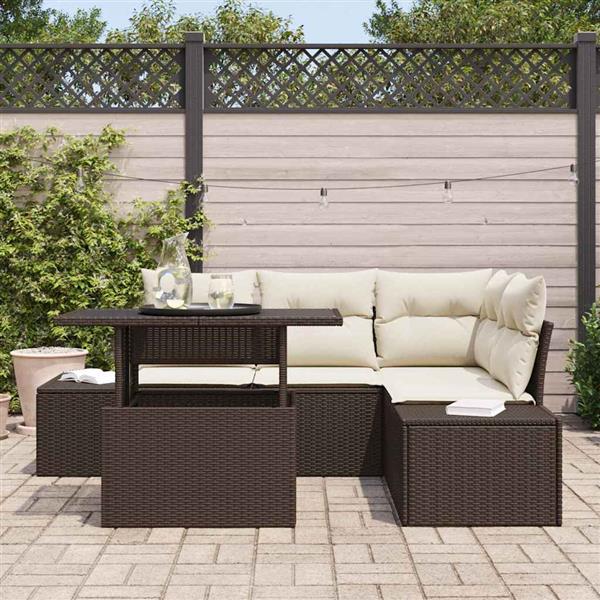 Grote foto vidaxl tuin sofa set met kussen 5 pcs bruin en cr me 100 x 55 x 73 cm tuin en terras tuinmeubelen