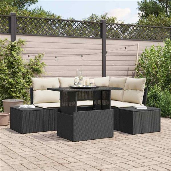 Grote foto vidaxl tuin sofa set met kussen 5 pcs zwart en cr me 100 x 55 x 73 cm tuin en terras tuinmeubelen