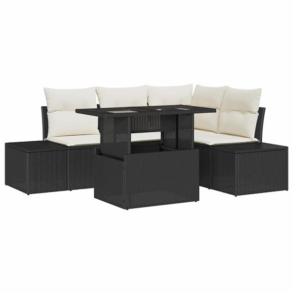 Grote foto vidaxl tuin sofa set met kussen 5 pcs zwart en cr me 100 x 55 x 73 cm tuin en terras tuinmeubelen