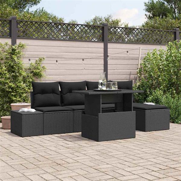 Grote foto vidaxl tuin sofa set 6 pcs zwart poly riet poedergecoat staal glas tuin en terras tuinmeubelen
