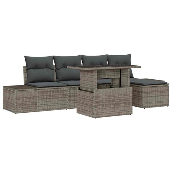 Grote foto vidaxl tuin sofa set 6 pcs grijs poly riet poedergecoat staal glas tuin en terras tuinmeubelen