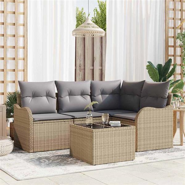 Grote foto vidaxl tuin sofa set met kussen met opslag 5 pcs zwart poly riet tuin en terras tuinmeubelen