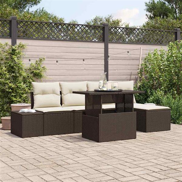 Grote foto vidaxl tuin sofa set met kussen 6 pcs bruin en cr me tuin en terras tuinmeubelen