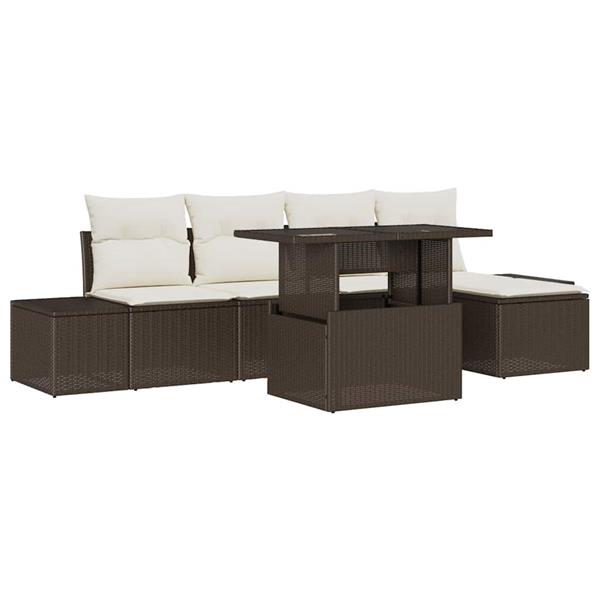 Grote foto vidaxl tuin sofa set met kussen 6 pcs bruin en cr me tuin en terras tuinmeubelen