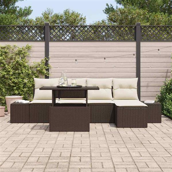 Grote foto vidaxl tuin sofa set met kussen 6 pcs bruin en cr me tuin en terras tuinmeubelen