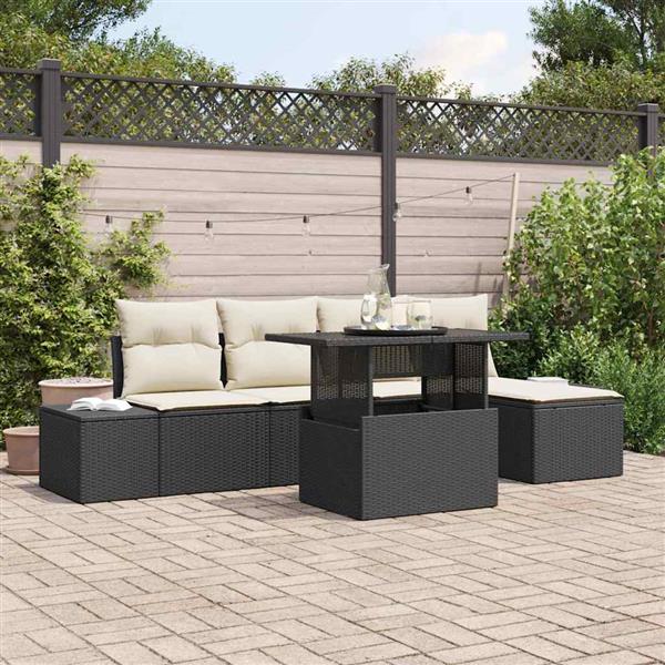 Grote foto vidaxl tuin sofa set met kussen 6 pcs zwart en cr me tuin en terras tuinmeubelen