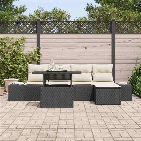 Grote foto vidaxl tuin sofa set met kussen 6 pcs zwart en cr me tuin en terras tuinmeubelen