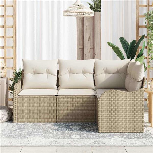 Grote foto vidaxl tuin sofa set met kussen met opslag 4 pcs beige poly riet tuin en terras tuinmeubelen